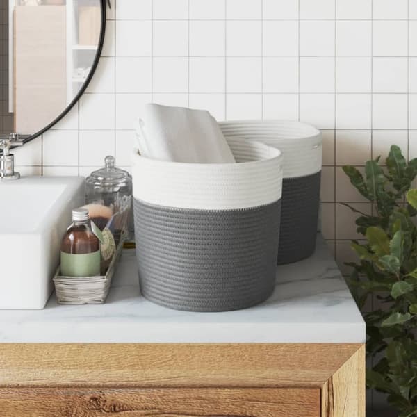 vidaXL Förvaringskorgar 2 st grå och vit Ø28x28 cm bomull