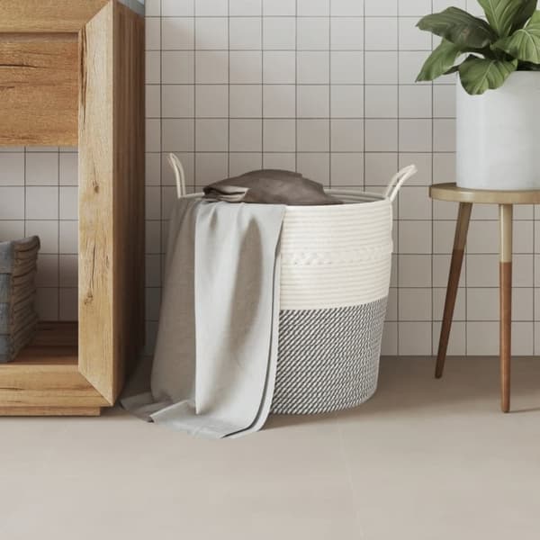 vidaXL Förvaringskorg grå och vit Ø43x38 cm bomull