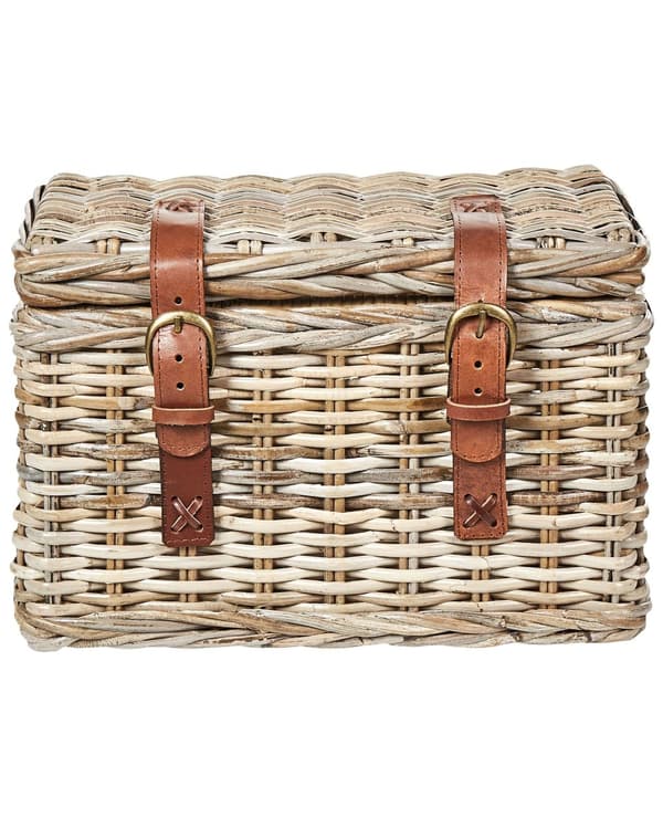 Sett med 2 kurver Naturlig rotting med skinnbelter og lokk Håndlaget mahogniramme Boho-stil Stue Soverom