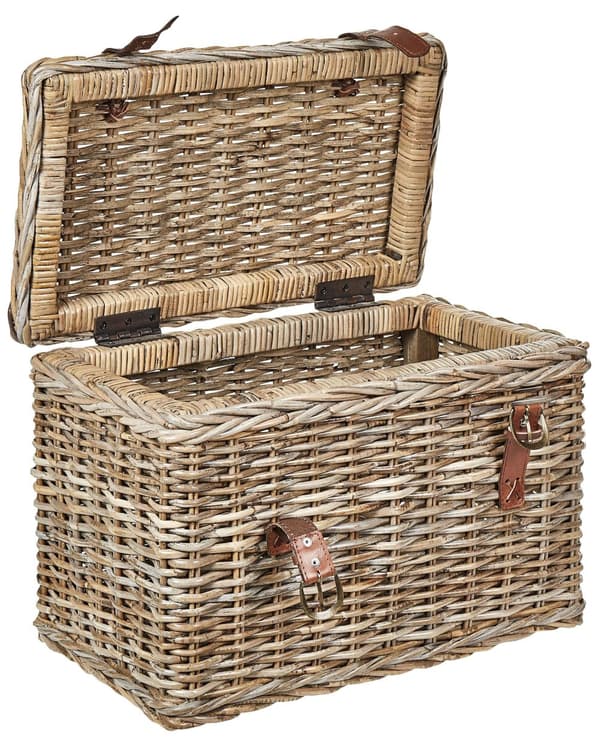 Sett med 2 kurver Naturlig rotting med skinnbelter og lokk Håndlaget mahogniramme Boho-stil Stue Soverom