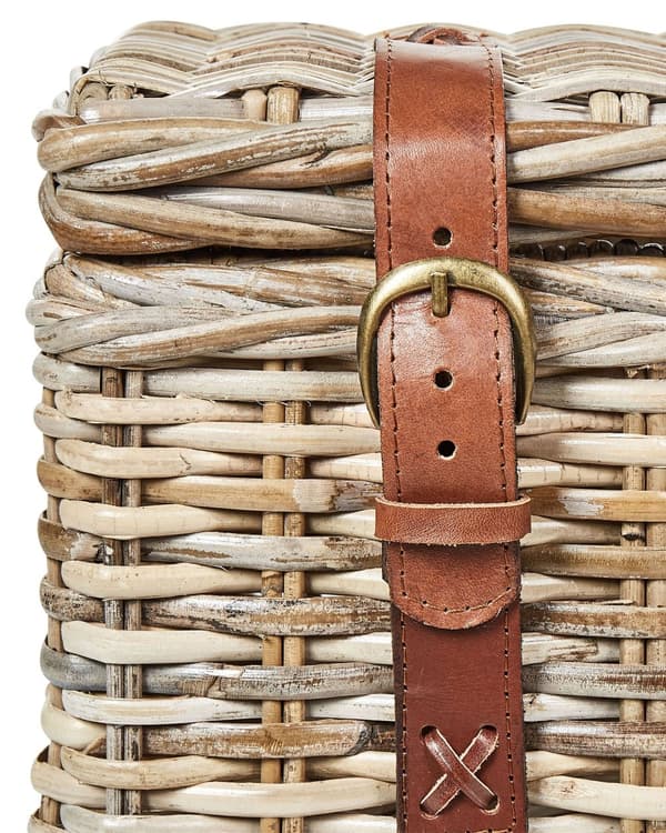 Sett med 2 kurver Naturlig rotting med skinnbelter og lokk Håndlaget mahogniramme Boho-stil Stue Soverom