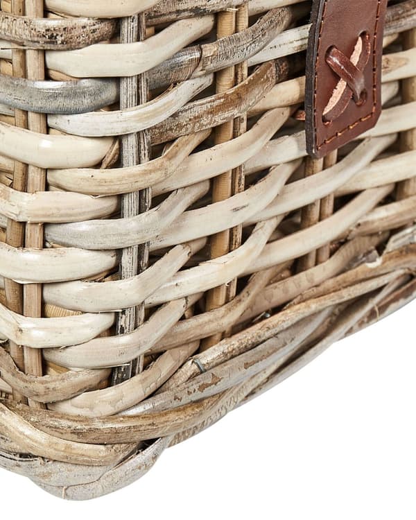 Sett med 2 kurver Naturlig rotting med skinnbelter og lokk Håndlaget mahogniramme Boho-stil Stue Soverom