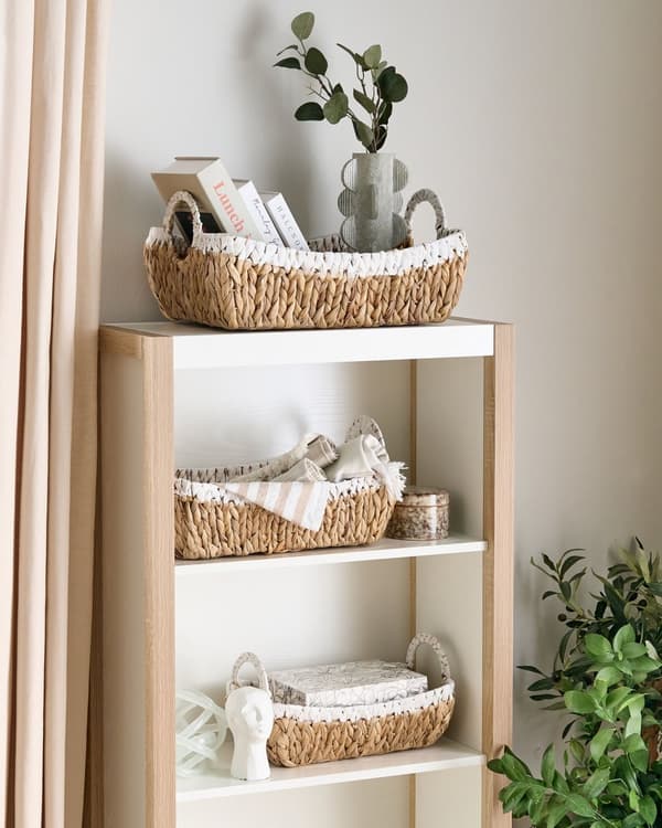 Uppsättning med 3 Korgar Ljus Vatten Hyacint Metallram Handgjorda Hem Tillbehör Liten Förvaring Boho Rustik Stil Vardagsrum Sovrum