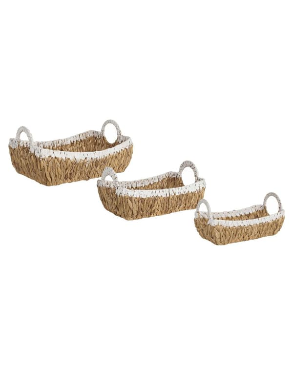 Uppsättning med 3 Korgar Ljus Vatten Hyacint Metallram Handgjorda Hem Tillbehör Liten Förvaring Boho Rustik Stil Vardagsrum Sovrum