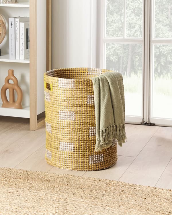 Sjøgresskurv Lys plasttråd Håndtak Håndlaget skittentøyskurv Rustikk Boho-stil Stue Bad