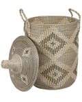 Pikkukuva 4 / 6: Kori luonnonväri 40 cm meriruoho pyöreä käsintehty geometrinen kuvio kahvat kannella boho