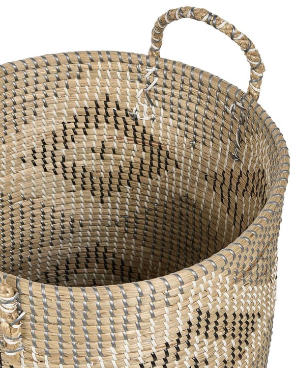 Kori luonnonväri 40 cm meriruoho pyöreä käsintehty geometrinen kuvio kahvat kannella boho