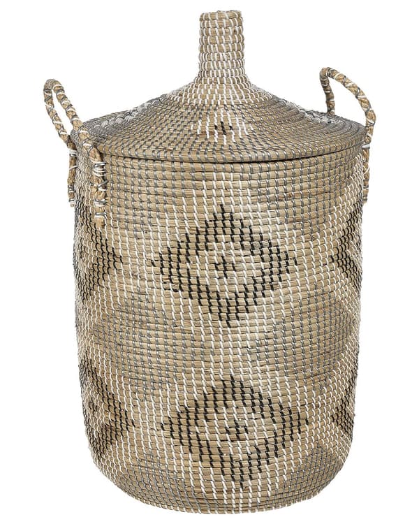 Kori luonnonväri 40 cm meriruoho pyöreä käsintehty geometrinen kuvio kahvat kannella boho