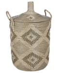 Pikkukuva 1 / 6: Kori luonnonväri 40 cm meriruoho pyöreä käsintehty geometrinen kuvio kahvat kannella boho