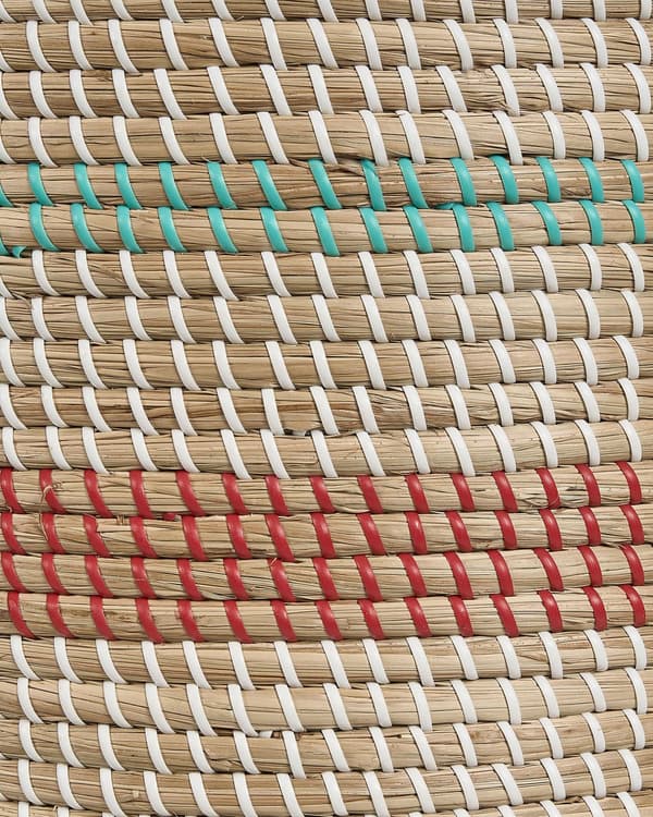 Kori luonnonväri 40 cm meriruoho pyöreä kannella kahvoilla raidallinen käsintehty boho