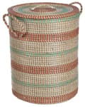 Pikkukuva 1 / 6: Kori luonnonväri 40 cm meriruoho pyöreä kannella kahvoilla raidallinen käsintehty boho