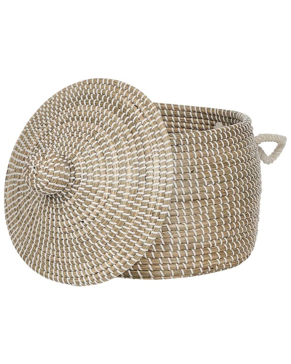 Kurv Naturlig sjøgress med håndtak Lokk Håndvevd Hjemmetilbehør Dekor Oppbevaring Boho Stil