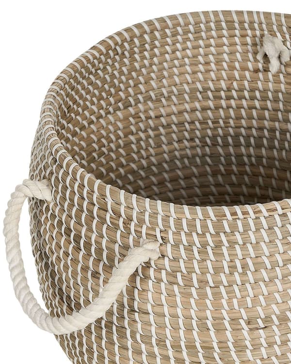 Kurv Naturlig sjøgress med håndtak Lokk Håndvevd Hjemmetilbehør Dekor Oppbevaring Boho Stil