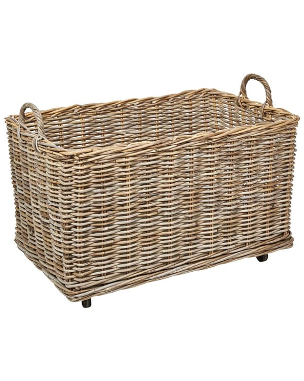 Opbevaringskurve til Legetøj Rattan FLET sæt af 2 Opbevaringskasser til Børneværelset Store Kurve med Hjul til Indendørs Brændekurve