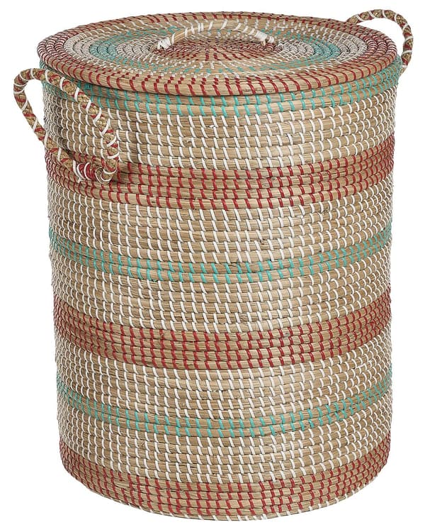 Korg Naturligt Sjögräs med Handtag Lock Handvävd Hemtillbehör Dekor Förvaring Dekorativt Mönster Boho Stil
