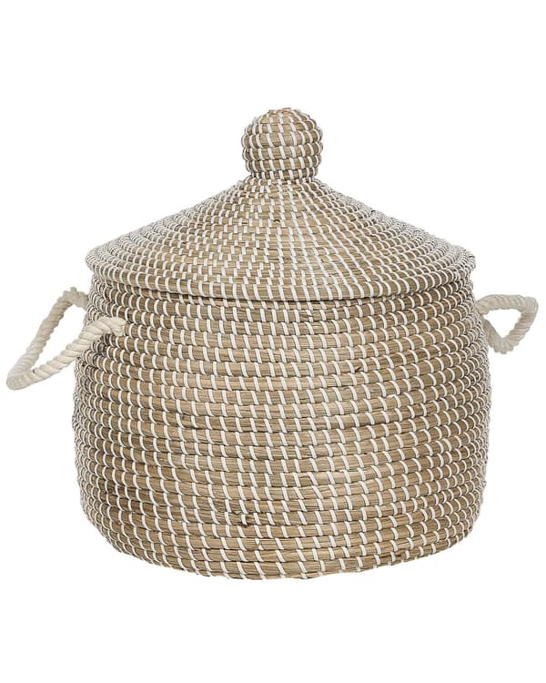 Naturlig søgræskurv håndvævet tilbehør opbevaring dekoration med håndtag låg boho