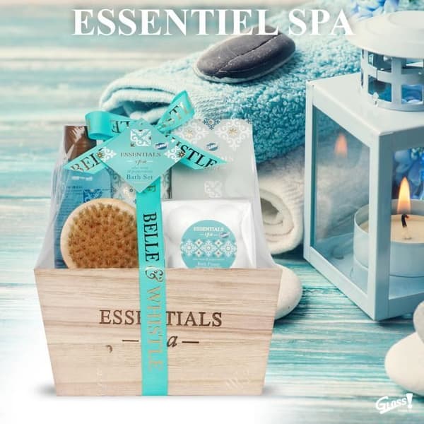 Badhylla - Essentials Spa - 5 delar - Duschgel 160ml - Kroppslotion 100ml - Badkristaller 100g