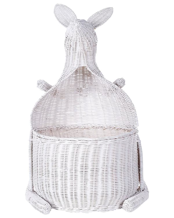 Kurv hvid 46 x 42 cm rattan kænguru-formet til børn håndlavet boho moderne