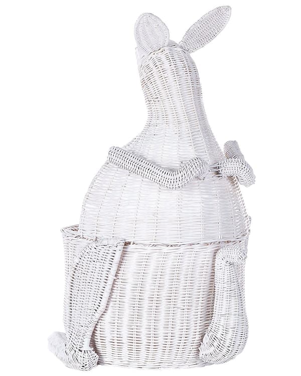 Kurv hvid 46 x 42 cm rattan kænguru-formet til børn håndlavet boho moderne