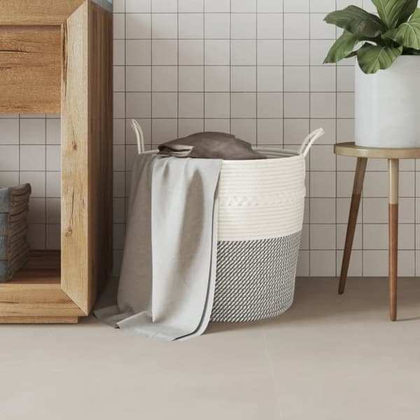 opbevaringskurv Ø43x38 cm bomuld grå og hvid