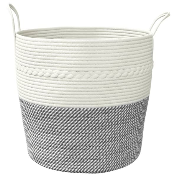 opbevaringskurv Ø43x38 cm bomuld grå og hvid