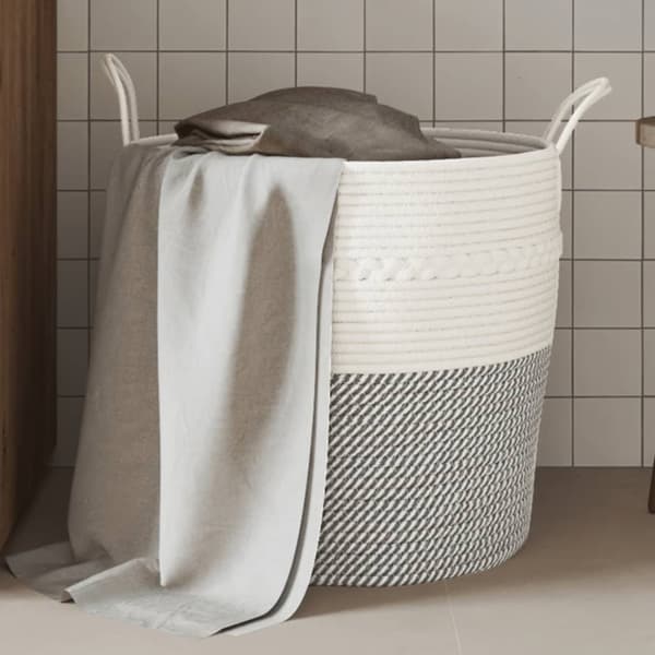 opbevaringskurv Ø43x38 cm bomuld grå og hvid