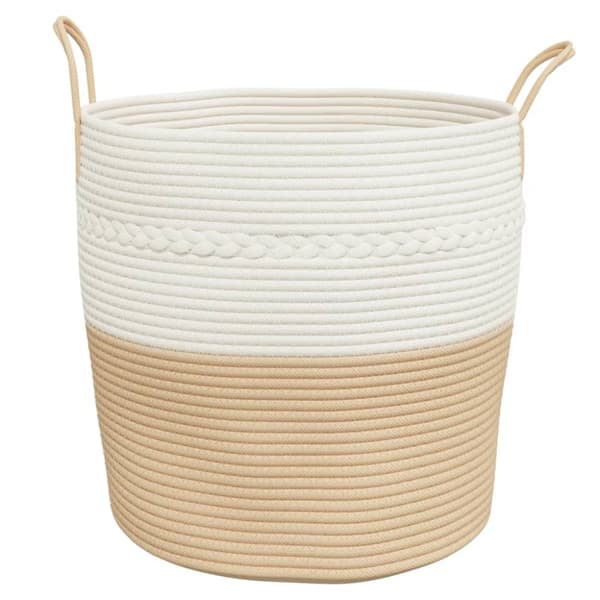 opbevaringskurv Ø43x38 cm bomuld beige og hvid