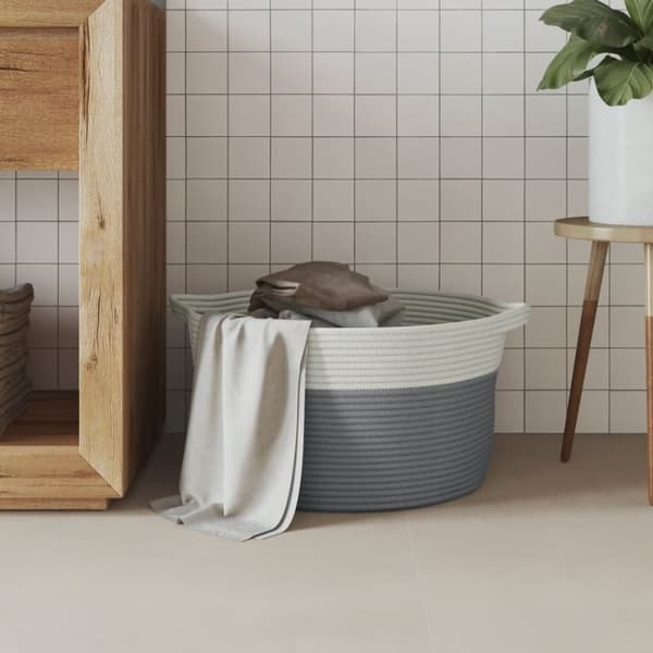 opbevaringskurv Ø40x25 cm bomuld grå og hvid