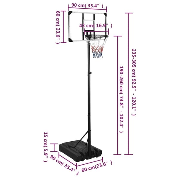 Basketkorg transparent 235-305 cm polykarbonat