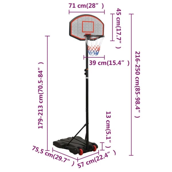 Basketkorg med stativ svart 216-250 cm polyeten