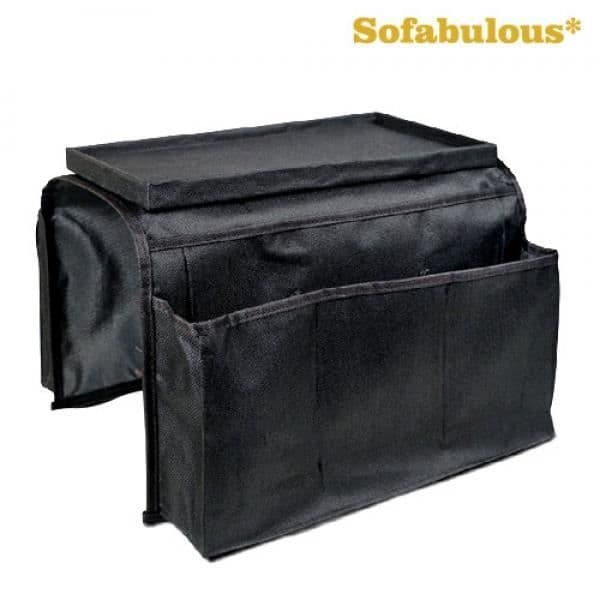 sofforganisatör med inbyggd fjärrkontrollhållare och bricka Sofabulous
