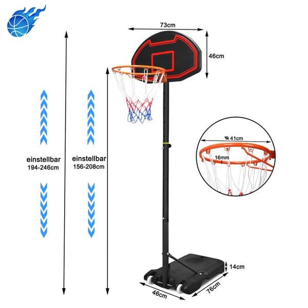 Basketkorg - LZQ - Justerbar 156-208 cm - Med hjul - Ingår: boll och pump