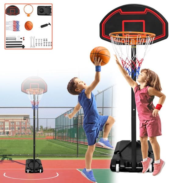 Basketkorg - LZQ - Justerbar 156-208 cm - Med hjul - Ingår: boll och pump