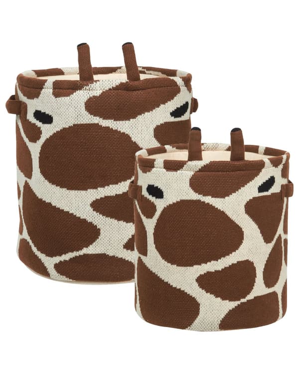 2-pack Förvaringskorgar för barn i bomull Beige och brun giraff med handtag Leksaksförvaring