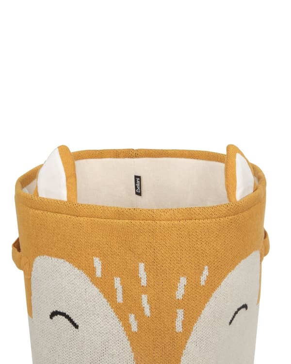 Kurv Beige Orange Bomuld H 40 cm Rund Opbevaringskurv Ræv Design med Hank til Legetøj Børneværelse