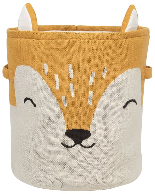 Kurv Beige Orange Bomuld H 40 cm Rund Opbevaringskurv Ræv Design med Hank til Legetøj Børneværelse