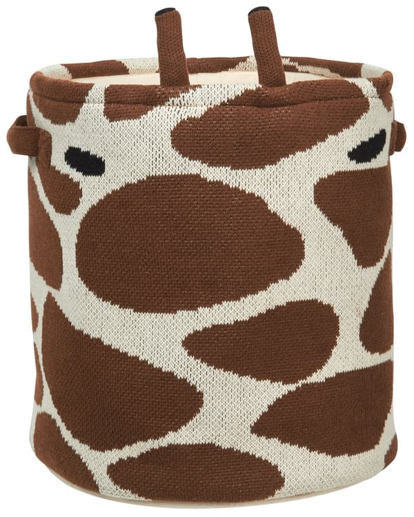 Kurve Beige Brun Bomuld Sæt af 2 Runde Opbevaringskurve med Giraffer Design med Hank til Legetøj Børneværelse