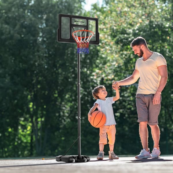 Basketballkurv Dirk, kurvhøjde 230 - 305 cm, med bold & pumpe - sort