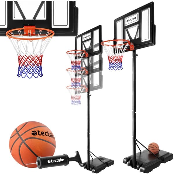 Basketballkurv Dirk, kurvhøjde 230 - 305 cm, med bold & pumpe - sort