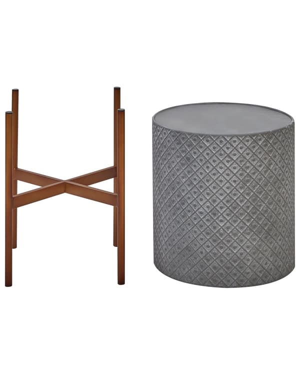 Blomkruka med Växtställ Grå Järn 31 x 31 x 52 cm Inomhus Utomhus Metall Blomma Modern Industriell Stående Kruka