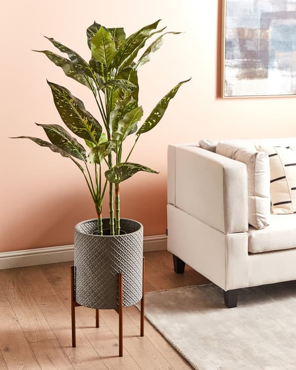 Blomkruka med Växtställ Grå Järn 31 x 31 x 52 cm Inomhus Utomhus Metall Blomma Modern Industriell Stående Kruka