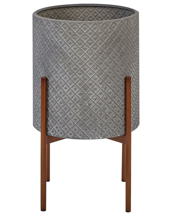 Blomkruka med Växtställ Grå Järn 31 x 31 x 52 cm Inomhus Utomhus Metall Blomma Modern Industriell Stående Kruka