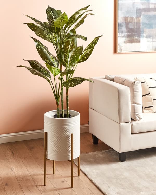Blomkruka med Växtställ Vitt Järn 31 x 31 x 58 cm Inomhus Utomhus Metall Modern Industriell Stående Kruka