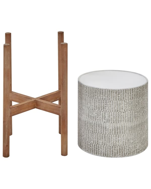 Blomkruka med Växtställ Grå Järn 30 x 30 x 59 cm Inomhus Utomhus Metall Blomma Modern Industriell Stående Kruka