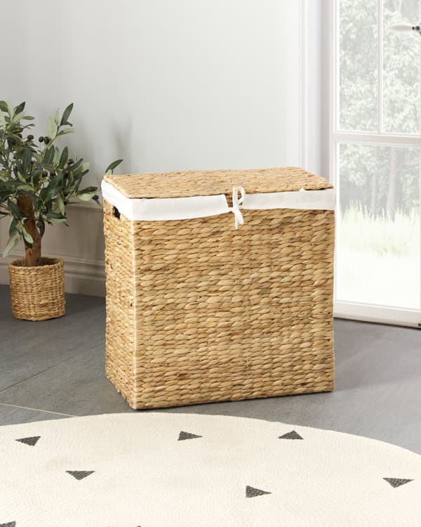 Kori luonnonväri 50 x 30 cm vesihyasintti suorakulmainen käsintehty 2-osainen pyykkikori boho
