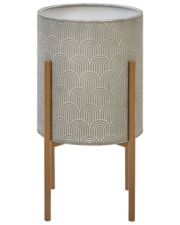 Kukkaruukku harmaa metalli ⌀ 31 x 58 cm geometrinen kuvio telineellä pyöreä sisälle moderni tyyli