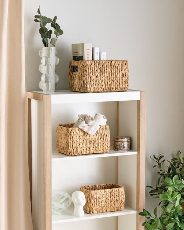 Sett med 3 oppbevaringskurver Lys vannhyasint Håndlaget med håndtak Hyllebokser Boho design
