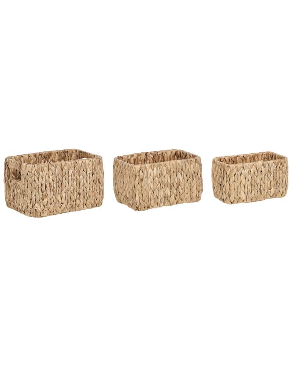 Sett med 3 oppbevaringskurver Lys vannhyasint Håndlaget med håndtak Hyllebokser Boho design