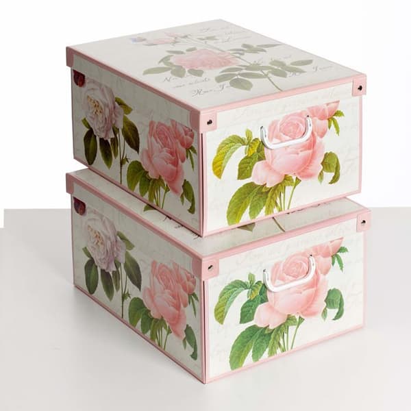Kanguru - 660 ROAZ - Set med 2 förvaringslådor i kartong, med lock, för förvaring av blommor, 39x50x24 cm ROSA