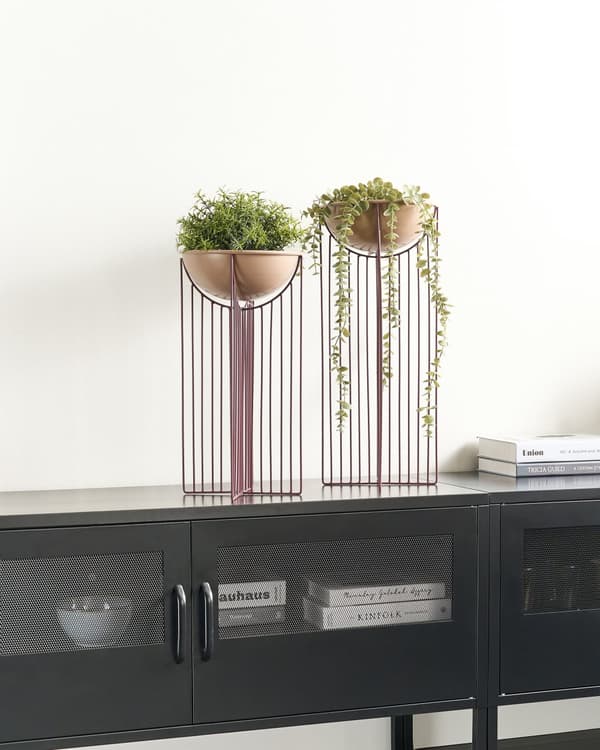 Blomkruka med Växtställ 2 st Rosa Järn 55 / 45 cm Inomhus Metall Blomkrukor Modern Industriell Stående Kruka